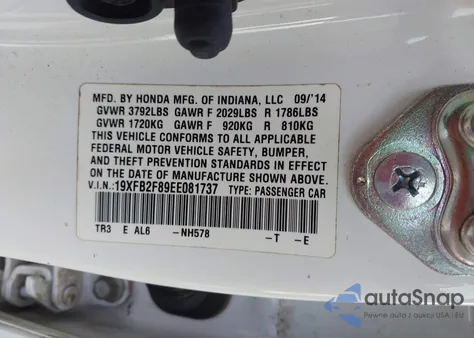 2014 Honda Civic Ex из США, поврежденный, VIN 19XFB2F89EE081737